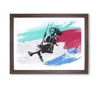 Banksy Girl on Swing V2 Framed Wall Art Print A3 Walnut