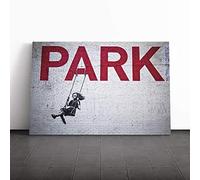 Banksy Girl os Swing Park Graffiti Wall Art Canvas Print | Gallery Wrapped 30mm Frame Wall Decor | 20x14 inches | Ready to Hang | Pop Art People Picture | Living Room Bedroom Lounge Office