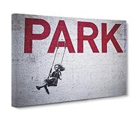 Banksy Girl os Swing Park Graffiti Wall Art Canvas Print | Gallery Wrapped 30mm Frame Wall Decor | 20x14 inches | Ready to Hang | Pop Art People Picture | Living Room Bedroom Lounge Office