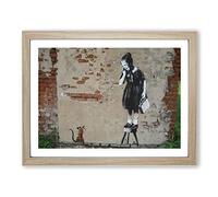 Banksy Girl & Rat Graffiti Wall Art Modern Framed Print | A2 Oak Framed Wall Art | Ready to Hang | Eclectic Animal Picture | Living Room Bedroom Lounge Office
