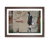 Banksy Girl & Rat Graffiti Wall Art Modern Framed Print | A4 Walnut Framed Wall Art | Ready to Hang | Eclectic Animal Picture | Living Room Bedroom Lounge Office