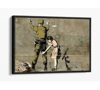 banksy girl stop and search soldier Canvas Floater Frame Print Picture Art - Black Frame 18 inch wide x 12 inch high