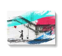 Banksy Girl with Balloon Graffiti Art No.1 V2 Modern Canvas Wall Art Print Ready to Hang, Framed Picture for Living Room Bedroom Home Office Décor, 60x40 cm (24x16 Inch)