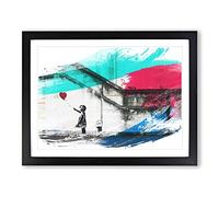 Banksy Girl with Balloon Graffiti Art No.1 V2 Modern Framed Wall Art Print, Ready to Hang Picture for Living Room Bedroom Home Office Décor, Black A4 (34 x 25 cm)