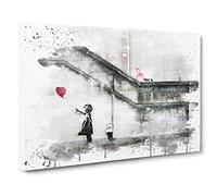 Banksy Girl with Balloon Graffiti Art No.1 V3 Modern Canvas Wall Art Print Ready to Hang, Framed Picture for Living Room Bedroom Home Office Décor, 30x20 Inch (76x50 cm)