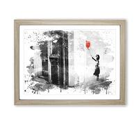 Banksy Girl with Balloon Graffiti Art No.2 V3 Modern Framed Wall Art Print, Ready to Hang Picture for Living Room Bedroom Home Office Décor, Oak A3 (46 x 34 cm)