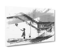 Banksy Girl with Balloon Graffiti Art Vol.1 V1 Modern Canvas Wall Art Print Ready to Hang, Framed Picture for Living Room Bedroom Home Office Décor, 30x20 Inch (76x50 cm)