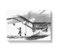 Banksy Girl with Balloon Graffiti Art Vol.1 V1 Modern Canvas Wall Art Print Ready to Hang, Framed Picture for Living Room Bedroom Home Office Décor, 60x40 cm (24x16 Inch)