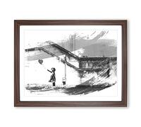 Banksy Girl with Balloon Graffiti Art Vol.1 V1 Modern Framed Wall Art Print, Ready to Hang Picture for Living Room Bedroom Home Office Décor, Walnut A4 (34 x 25 cm)