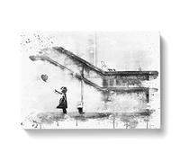 Banksy Girl with Balloon Graffiti Art Vol.1 V4 Modern Canvas Wall Art Print Ready to Hang, Framed Picture for Living Room Bedroom Home Office Décor, 76x50 cm (30x20 Inch)