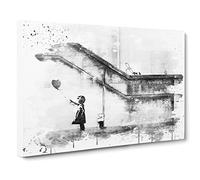 Banksy Girl with Balloon Graffiti Art Vol.1 V4 Modern Canvas Wall Art Print Ready to Hang, Framed Picture for Living Room Bedroom Home Office Décor, 24x16 Inch (60x40 cm)