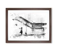 Banksy Girl with Balloon Graffiti Art Vol.1 V4 Modern Framed Wall Art Print, Ready to Hang Picture for Living Room Bedroom Home Office Décor, Walnut A2 (64 x 46 cm)