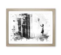 Banksy Girl with Balloon Graffiti Art Vol.2 V4 Modern Framed Wall Art Print, Ready to Hang Picture for Living Room Bedroom Home Office Décor, Oak A4 (34 x 25 cm)
