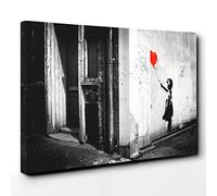 Banksy Girl with Balloon Graffiti Wall Art Canvas Print | Gallery Wrapped 30mm Frame Wall Decor | 24x16 inches | Ready to Hang | Pop Art People Picture | Living Room Bedroom Lounge Office