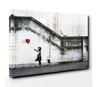 Banksy Girl with Balloon Graffiti Wall Art Canvas Print | Gallery Wrapped 30mm Frame Wall Decor | 30x20 inches | Ready to Hang | Pop Art People Picture | Living Room Bedroom Lounge Office