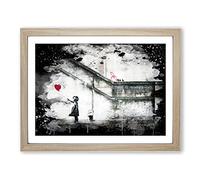 Banksy Girl with Balloon Graffiti Wall Art Modern CB Framed Wall Art Print, Ready to Hang Picture for Living Room Bedroom Home Office Décor, Oak A2 (64 x 46 cm)