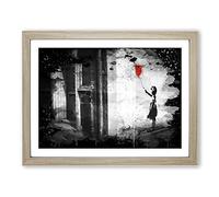 Banksy Girl with Balloon Graffiti Wall Art No.2 Modern CB Framed Print | A4 Oak Framed Wall Art | Ready to Hang | Eclectic Nature Picture | Living Room Bedroom Lounge Office