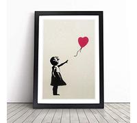 Banksy Girl with Balloon Wall Graffiti Art | Framed Wall Art Print | Modern Home Decor Picture | Ready to Hang Artwork for Living Room, Bedroom, Kitchen or Office | Multiple Sizes