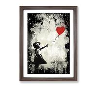 Banksy Girl With Balloon Wall Graffiti Art Modern Cb Framed Wall Art Print, Ready to Hang Picture for Living Room Bedroom Home Office Décor, Walnut A2 (64 x 46 cm)