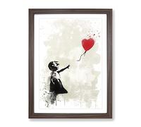 Banksy Girl With Balloon Wall Graffiti Art V3 Modern Framed Wall Art Print, Ready to Hang Picture for Living Room Bedroom Home Office Décor, Walnut A2 (64 x 46 cm)