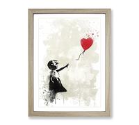 Banksy Girl With Balloon Wall Graffiti Art V3 Modern Framed Wall Art Print, Ready to Hang Picture for Living Room Bedroom Home Office Décor, Oak A3 (34 x 46 cm)