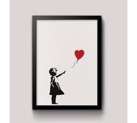 Banksy Girl With Red Heart Balloon reproduction Wall Art Poster print (A4 Framed - Black Frame)