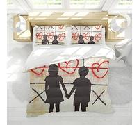 Banksy Graffiti Duvet Cover Set Love Hearts Partner Popular Street Art Microfiber Bedding Set with Zipper Closure and 2 Pillowcases King