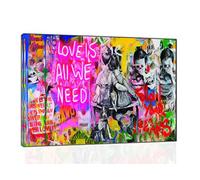 Banksy Graffiti Love is All We Need Picture Paint Picture Reproduction Print On Framed Canvas Wall Art Decoration (16 x 12 inch(40x 30 cm) -18mm Depth)?