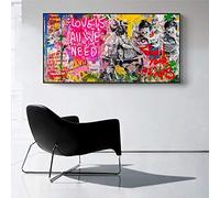 Banksy Graffiti Street Art Love Is All We Need Canvas Paintings Wall Follow Your Dream Pictures for Home Frame Decoration 70x140cm(28x55in) With Frame