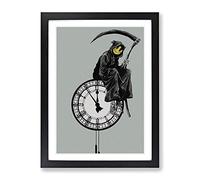 Banksy Grin Reaper Graffiti Wall Art Modern Framed Print | A3 Black Framed Wall Art | Ready to Hang | Eclectic Nature Picture | Living Room Bedroom Lounge Office