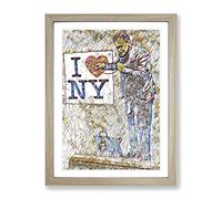 Banksy I Heart Ney York Ny Graffiti Wall Art Modern Bg Framed Wall Art Print, Ready to Hang Picture for Living Room Bedroom Home Office Décor, Oak A2 (64 x 46 cm)