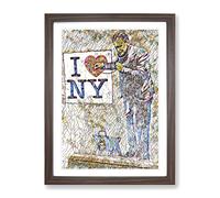 Banksy I Heart Ney York Ny Graffiti Wall Art Modern Bg Framed Wall Art Print, Ready to Hang Picture for Living Room Bedroom Home Office Décor, Walnut A2 (64 x 46 cm)
