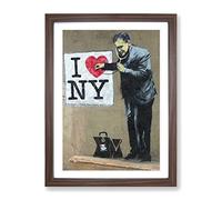 Banksy I Heart Ney York Ny Graffiti Wall Art Modern Framed Print | A4 Walnut Framed Wall Art | Ready to Hang | Eclectic Nature Picture | Living Room Bedroom Lounge Office