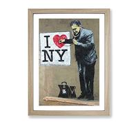 Banksy I Heart Ney York Ny Graffiti Wall Art Modern Framed Wall Art Print, Ready to Hang Picture for Living Room Bedroom Home Office Décor, Oak A2 (64 x 46 cm)