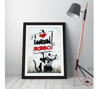 Banksy I Love London Robbo - Red Framed Wall Art Picture Print - A3 - Black Frame