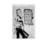 Banksy, If You Want to Achieve Greatness Stop Asking for Permission Banksy , Grey Pop Black And White Canvas Poster Wall Art Decor Print Picture Paintings for Living Room Bedroom Decoration 12x18inch