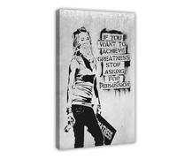 Banksy, If You Want to Achieve Greatness Stop Asking for Permission Banksy , Grey Pop Black And White Canvas Poster Wall Art Decor Print Picture Paintings for Living Room Bedroom Decoration 16x24inch