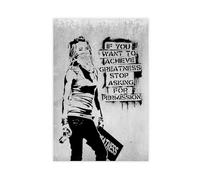 Banksy, If You Want to Achieve Greatness Stop Asking for Permission Banksy, Grey Pop Black And White Canvas Art Wall Decor Posters Home Bar Restaurant Garage Cafe Logo Gifts 12x18inch(30x45cm)