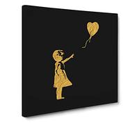 Banksy in Gold Balloon Girl Modern Canvas Wall Art Print Ready to Hang, Framed Picture for Living Room Bedroom Home Office Décor, 20x20 Inch (50x50 cm)