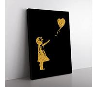 Banksy In Gold Balloon Girl Modern Canvas Wall Art Print Ready to Hang, Framed Picture for Living Room Bedroom Home Office Décor, 50x35 cm (20x14 Inch)