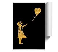 Banksy In Gold Balloon Girl | Unframed Wall Art Print | Ready to Frame Poster | Modern Home Decor Picture | Artwork for Living Room, Bedroom, Kitchen or Office | A4 (21 Ã- 29.7 cm)