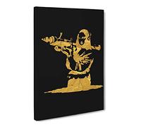 Banksy In Gold Mona Lisa Bazooka Canvas Print | Gallery Wrapped 30mm Frame Wall Art | 30x20 inches | Ready to Hang | Pop Art Picture | Living Room Bedroom Lounge Office