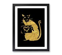 Banksy In Gold Rat With Heart Modern Framed Print | A3 Black Framed Wall Art | Ready to Hang | Modern Animal Picture | Living Room Bedroom Lounge Office