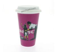 Banksy Inspired: Policeman frisking Child - Double Wall Ceramic Travel Mug with Lid