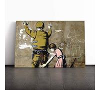 Banksy Israel Girl Pat Down Graffiti Wall Art Canvas Print | Gallery Wrapped 30mm Frame Wall Decor | 20x14 inches | Ready to Hang | Pop Art People Picture | Living Room Bedroom Lounge Office