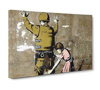Banksy Israel Girl Pat Down Graffiti Wall Art Canvas Print | Gallery Wrapped 30mm Frame Wall Decor | 24x16 inches | Ready to Hang | Pop Art People Picture | Living Room Bedroom Lounge Office