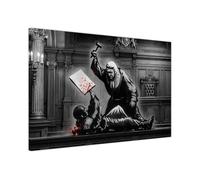 Banksy Judge Beating Protester Graffiti Court Scene Canvas Wall Art Prints - Framed Modern Decor for Living Room, Bedroom, Hallway, Office Large (61 x 41 cm - 24" x 16" inch)