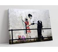 Banksy Kid Stop And Search Red Canvas Wall Art Picture Print - 45 inch wide x 30 inch high (Frame Depth 30mm)