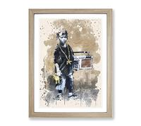 Banksy Kid With Ghetto Blaster Graffiti Wall Art Modern Fc Framed Print | A3 Oak Framed Wall Art | Ready to Hang | Eclectic Nature Picture | Living Room Bedroom Lounge Office