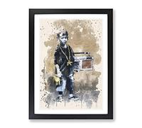 Banksy Kid With Ghetto Blaster Graffiti Wall Art Modern Fc Framed Print | A4 Black Framed Wall Art | Ready to Hang | Eclectic Nature Picture | Living Room Bedroom Lounge Office